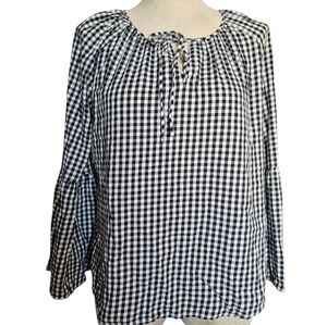 Camber & Grace Bell Sleeve Gingham Checked Top Size Small